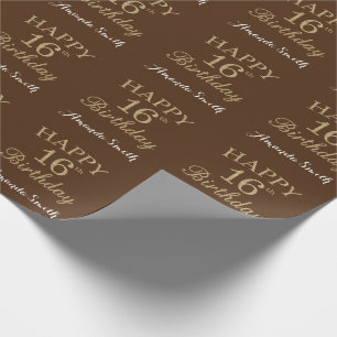 Happy 16th Birthday Gold Glitter en Brown Cadeaupapier