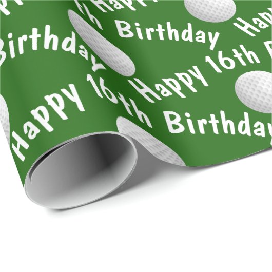 Happy 16th Birthday golfballen Cadeaupapier (Rol Hoek)