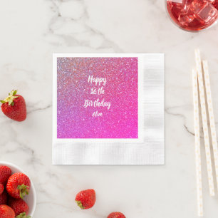 Happy 16th Birthday Name Pink Rose Gold Glitter Servet