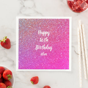 Happy 16th Birthday Name Pink Rose Gold Glitter Servet