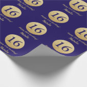 Happy 16th Birthday Navy Blue en Gold Glitter Cadeaupapier (Hoek)