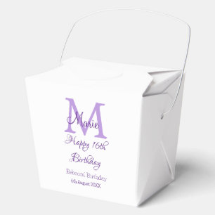 Happy 16th Birthday paarse naam toevoegen monogram Bedankdoosjes