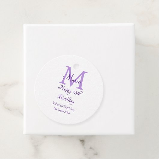 Happy 16th Birthday paarse naam toevoegen monogram Bedankjes Labels (In situ)