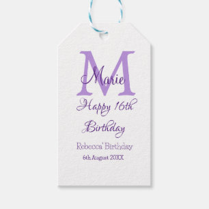 Happy 16th Birthday paarse naam toevoegen monogram Cadeaulabel