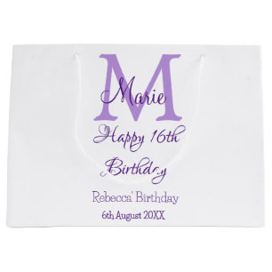 Happy 16th Birthday paarse naam toevoegen monogram Groot Cadeauzakje
