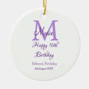 Happy 16th Birthday paarse naam toevoegen monogram Keramisch Ornament