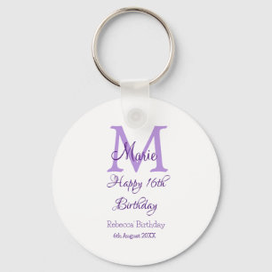 Happy 16th Birthday paarse naam toevoegen monogram Sleutelhanger