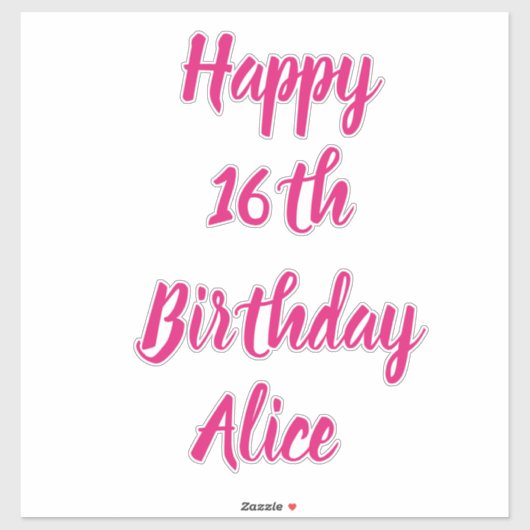 Happy 16th Birthday Pink Custom Name Girly 2023 Sticker (Vel)