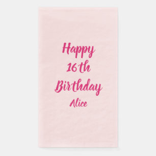 Happy 16th Birthday Pink White Custom Name Trendy Servet