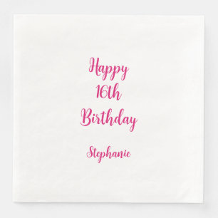 Happy 16th Birthday Roze Wit Zestiende 2025 Servet