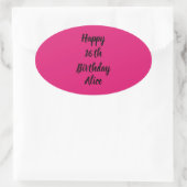 Happy 16th Birthday roze zwarte aangepaste naam me Ovale Sticker (Tas)