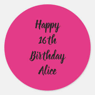 Happy 16th Birthday roze zwarte aangepaste naam me Ronde Sticker