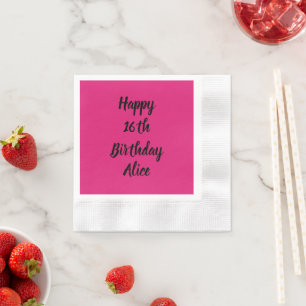 Happy 16th Birthday roze zwarte aangepaste naam me Servet