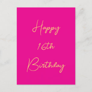 Happy 16th Birthday Sixteen Gold Hot Pink 2025 Feestdagenkaart
