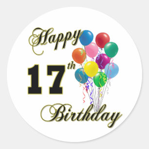 Happy 17th Birthday Design met ballonnen Ronde Sticker