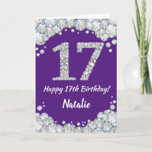 Happy 17th Birthday Paars en Silver Glitter Card Kaart