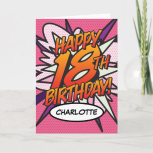 HAPPY 18E BIRTHDAY Comic Book Pop Art roze Kaart