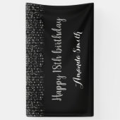 Happy 18th Birthday Banner. Black Silver Glitter Spandoek (Verticaal)