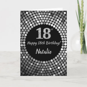 Happy 18th Birthday Black en Silver Glitter Card Kaart