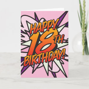 HAPPY 18th BIRTHDAY Comic Book Pop Art roze Kaart