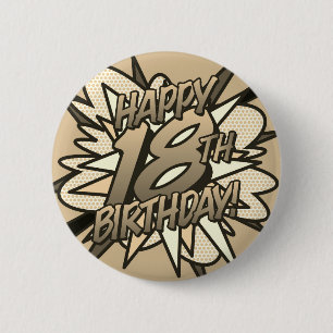 HAPPY 18TH BIRTHDAY  Fun Retro Comic Book Ronde Button 5,7 Cm