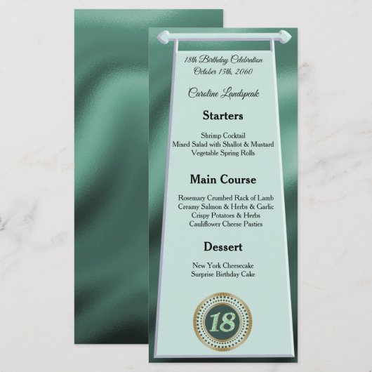 Happy 18th Birthday Green Glitter Folie Menu (Voorkant / Achterkant)