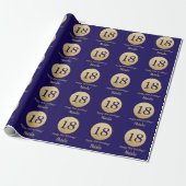 Happy 18th Birthday Navy Blue en Gold Glitter Cadeaupapier (Uitgerold)