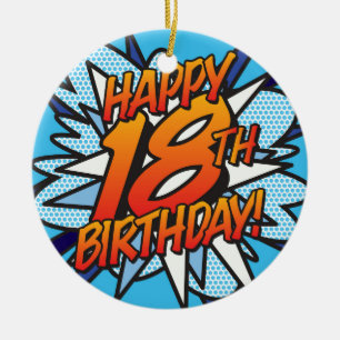 HAPPY 18th BIRTHDAY Photo Fun Retro Comic Book Keramisch Ornament