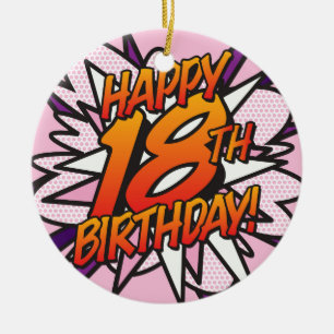 HAPPY 18th BIRTHDAY Photo Fun Retro Comic Book Keramisch Ornament