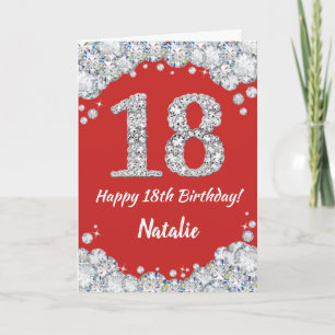 Happy 18th Birthday Red en Silver Glitter Card Kaart