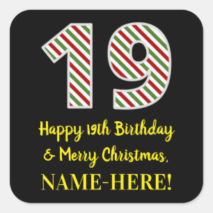 Happy 19th Birthday & Merry Kerstmis, aangepaste n Vierkante Sticker