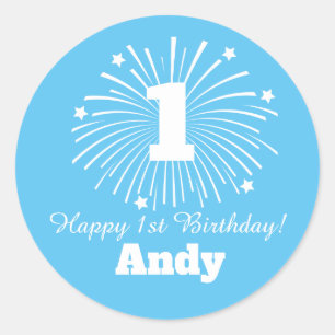 Happy 1er Anniversaire autocollants avec nom de b