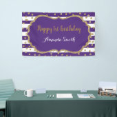 Happy 1st Birthday Banner Paars en Gold Glitter (Beurs)