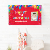 Happy 1st Birthday Colorful Balloons Red Spandoek (Insitu)