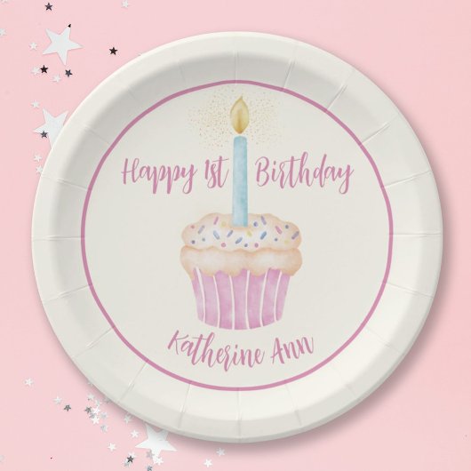 Happy 1st Birthday Cupcake Paper Bord