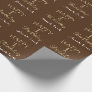 Happy 1st Birthday Gold Glitter en Brown Cadeaupapier