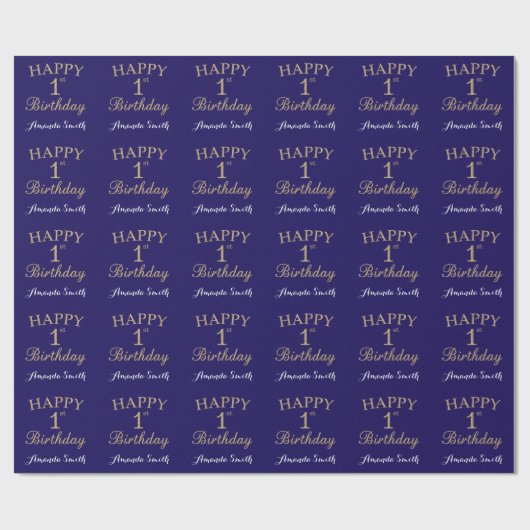 Happy 1st Birthday Gold Glitter en Navy Blue Cadeaupapier (Vlak)