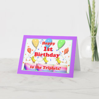 Happy 1st Birthday Kickens for Triplets Kaart