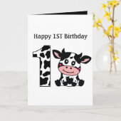 Happy 1st Birthday koe voeg bericht toe Kaart (Gele Bloem)