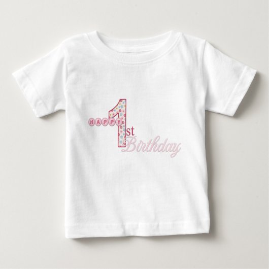 Happy 1st Birthday Pink T-Shirt (Voorkant)