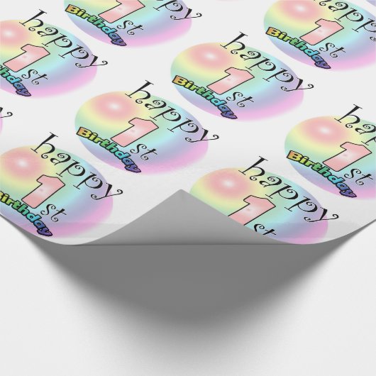 Happy 1st Birthday (roze) Cadeaupapier (Hoek)