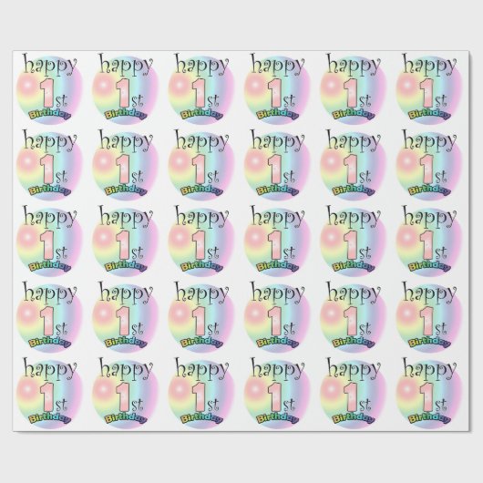 Happy 1st Birthday (roze) Cadeaupapier (Vlak)