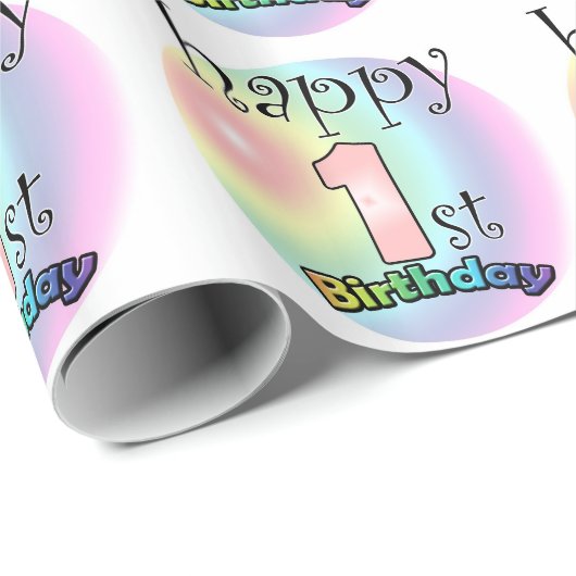 Happy 1st Birthday (roze) Cadeaupapier (Rol Hoek)