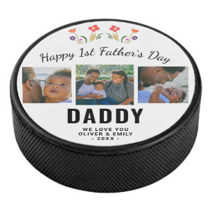 Happy 1st Father's Day Dad Keepomwille 3 Foto Hockey Puck