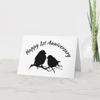Happy 1st Jubileum Cute Bird Couple Silhouette Kaart
