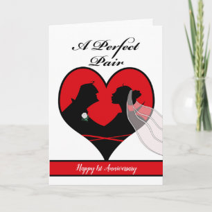 Happy 1st Jubileum, Perfect Pair, aangepaste tekst Kaart