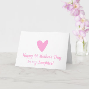 Happy 1st Moederdag tot Daughter Cute Pink Heart Kaart