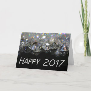 Happy 2017 Elegant Zwart Zilver Glanzende Diamante Feestdagen Kaart