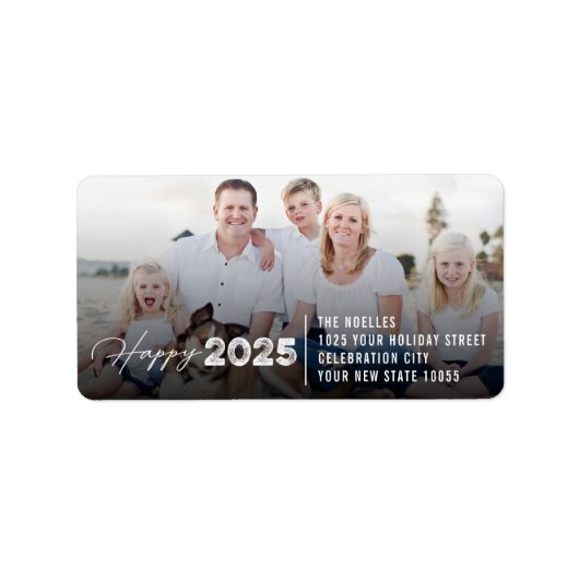 Happy 2023 Typography New Year Photo Address Etiket (Voorkant)