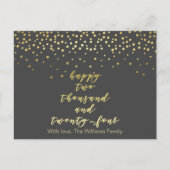 Happy 2024 - Gold Script & Confetti - Nieuwjaar Briefkaart (Voorkant)